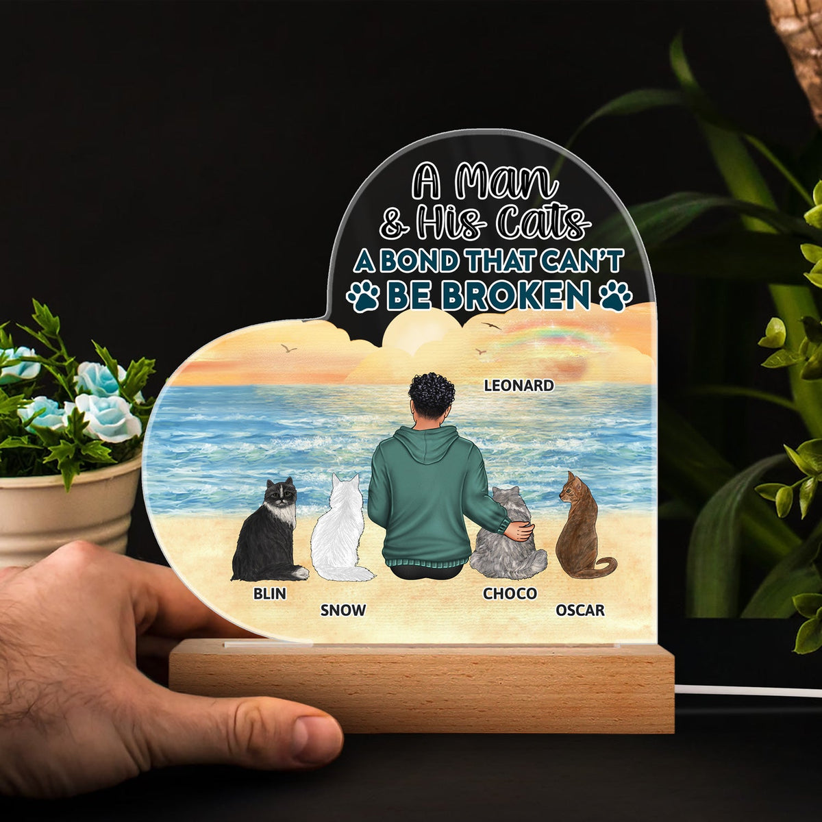 A Bond That Can't Be Broken - Gift For Cat Lovers, Cat Mom, Cat Dad - Personalized 3D Led Light Wooden Base