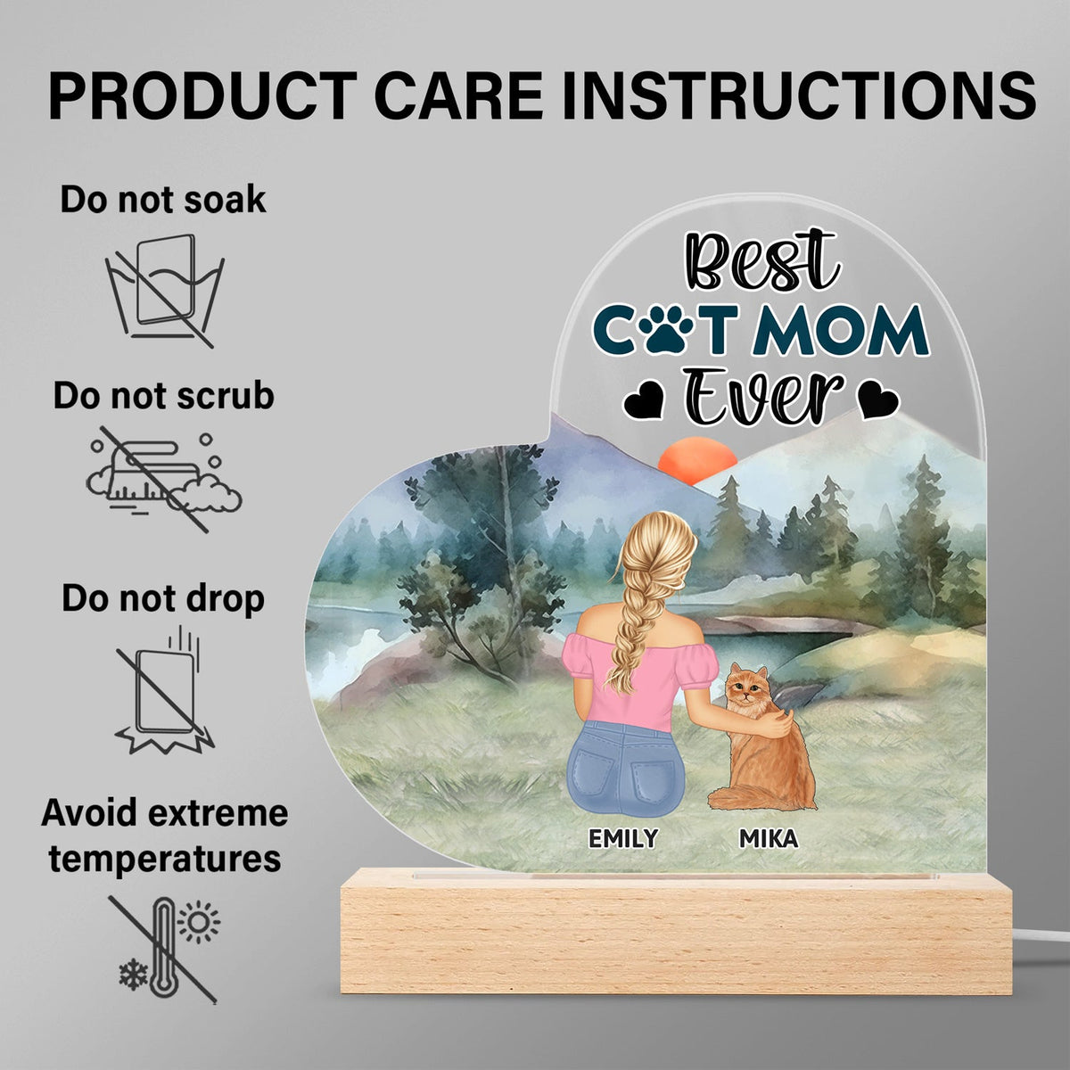 A Bond That Can't Be Broken - Gift For Cat Lovers, Cat Mom, Cat Dad - Personalized 3D Led Light Wooden Base