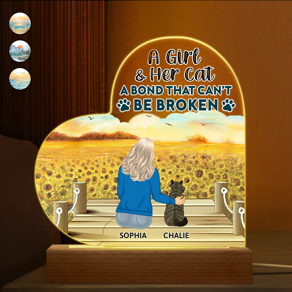 A Bond That Can't Be Broken - Gift For Cat Lovers, Cat Mom, Cat Dad - Personalized 3D Led Light Wooden Base
