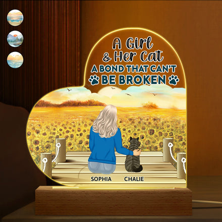 A Bond That Can't Be Broken - Gift For Cat Lovers, Cat Mom, Cat Dad - Personalized 3D Led Light Wooden Base