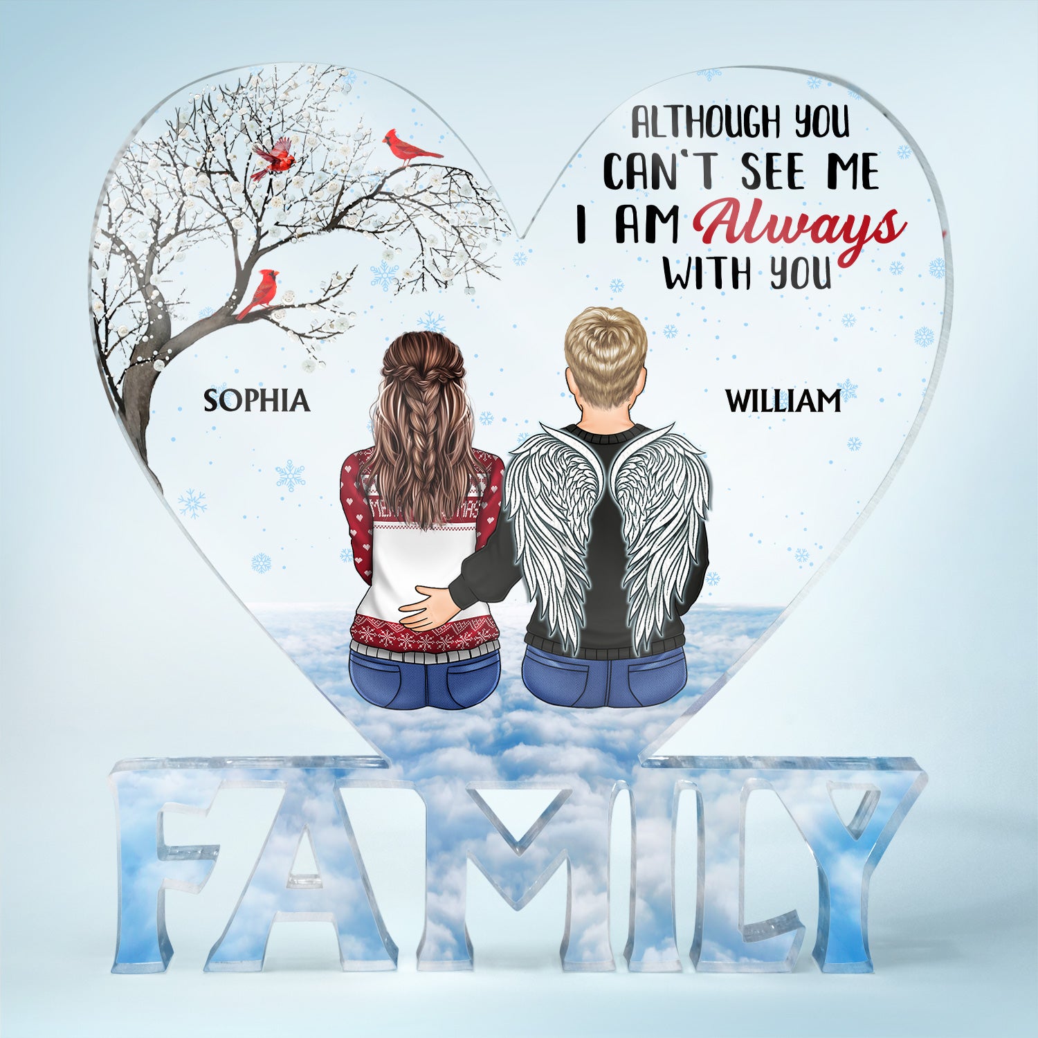 Although You Cannot See Me I'm Always With You - Christmas, Memorial Gift For Family, Parents, Couple - Personalized Family Shaped Acrylic Plaque