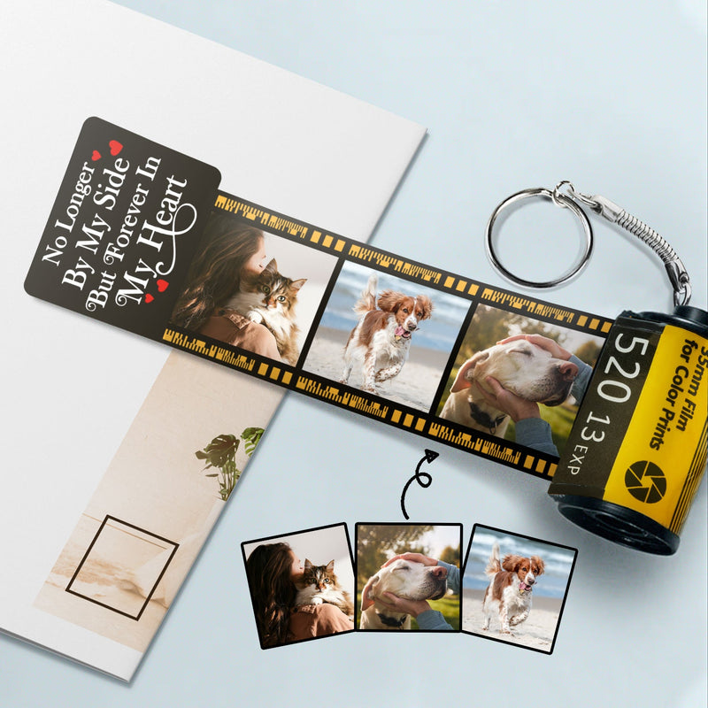 Custom Photo No Longer By My Side - Memorial Gift For Dog Lovers, Cat Lovers, Pet Lovers - Personalized Film Roll Keychain