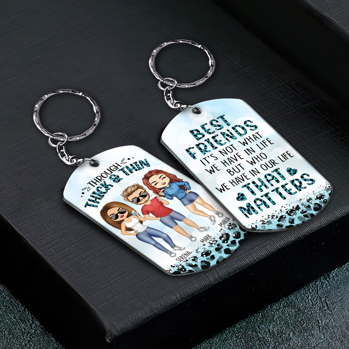Through Thick & Thin I Promise Chibi - Funny, Anniversary, Birthday Gift For Bestie, Friend, Sibling - Personalized Aluminum Keychain