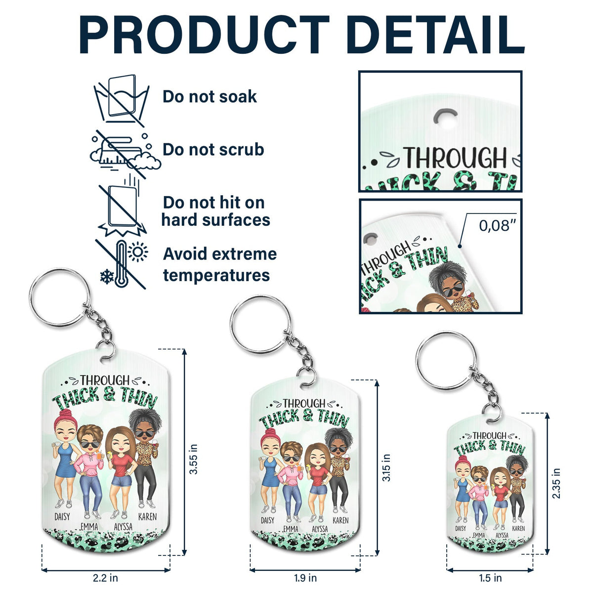 Through Thick & Thin I Promise Chibi - Funny, Anniversary, Birthday Gift For Bestie, Friend, Sibling - Personalized Aluminum Keychain