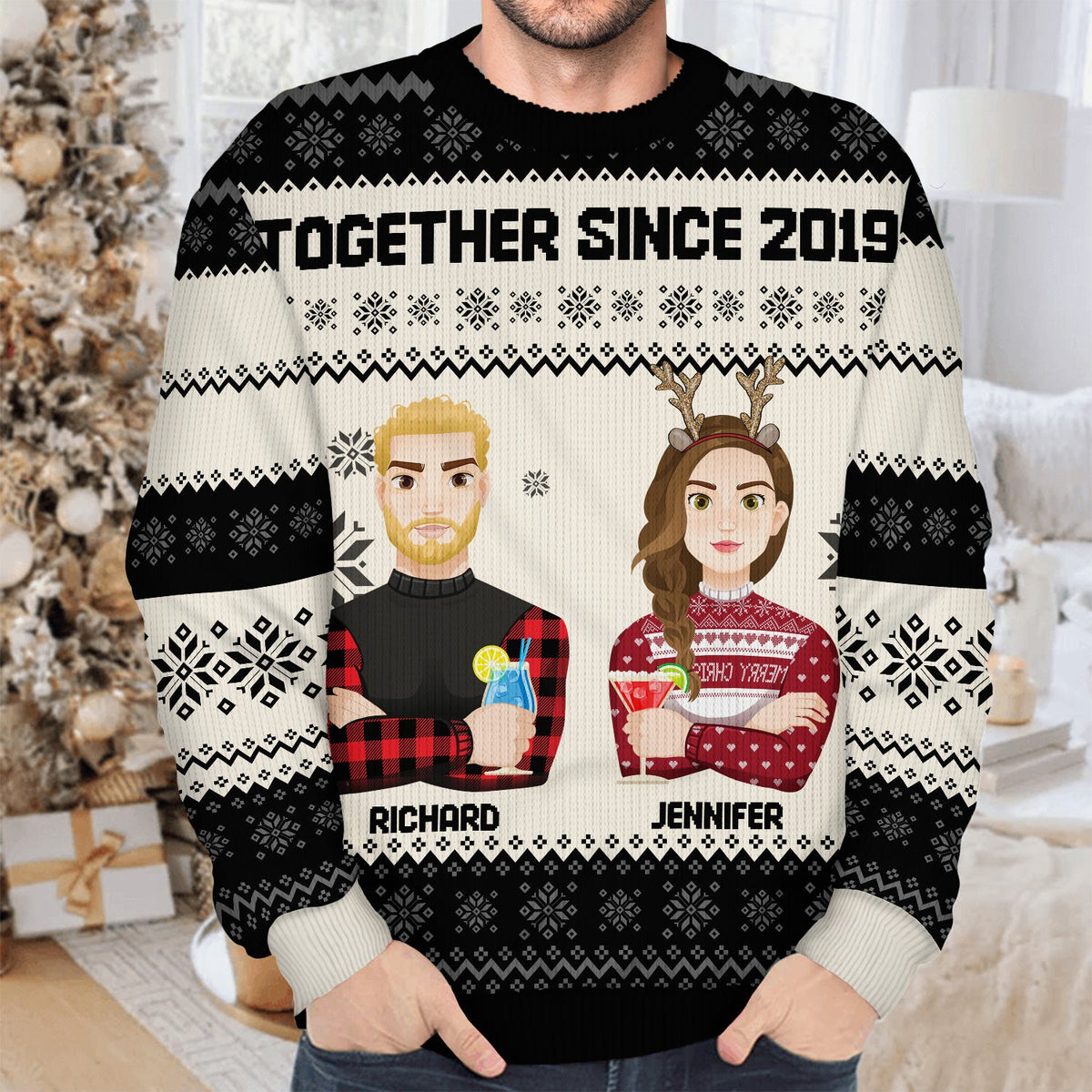 Flat Art - Christmas, Funny Gift For Family, Couple, Dad, Mom, Grandpa, Grandma - Personalized Unisex Ugly Sweater