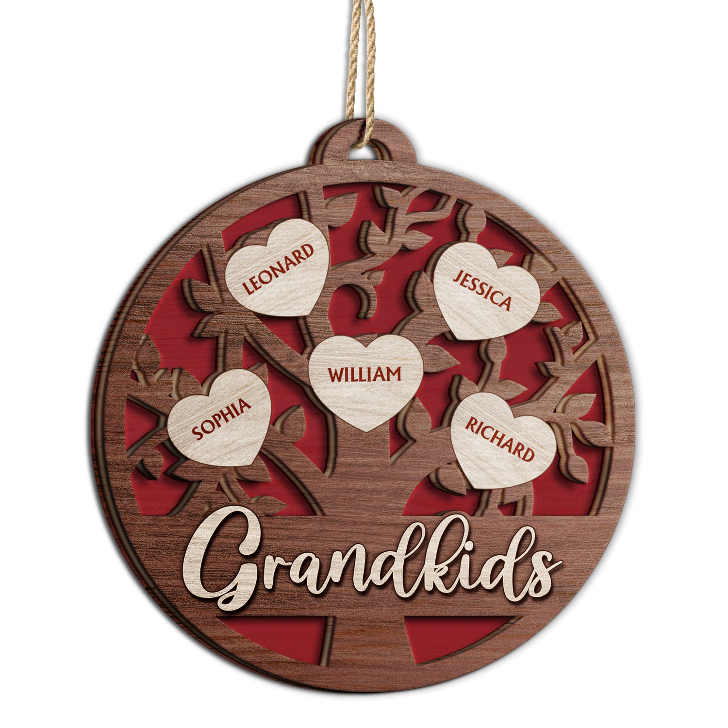 Grandkids Family Tree - Christmas Gifts For Grandparents, Grandkids, Family - Personalized 2-Layered Wooden Ornament