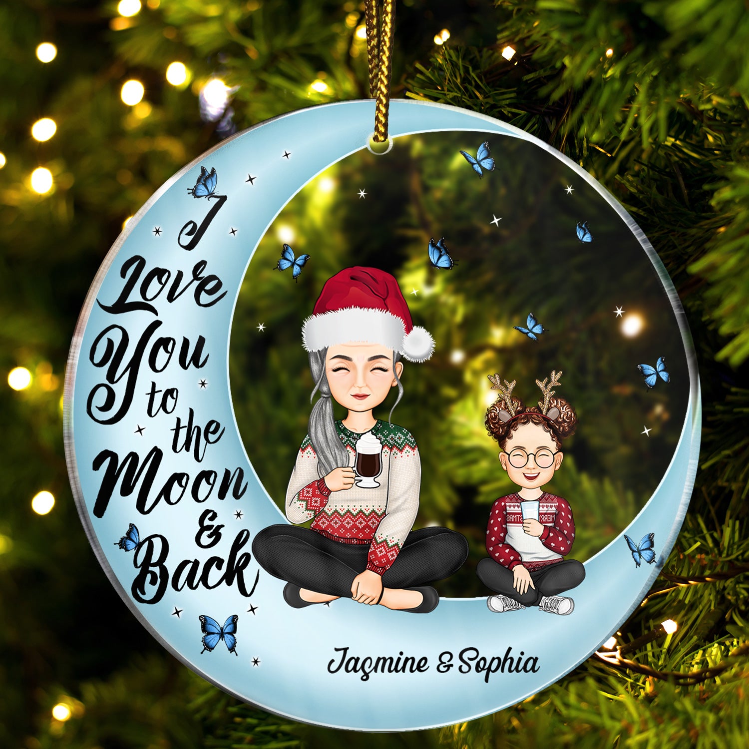 I Love You To The Moon And Back - Christmas Gift For Family, Grandparents, Parents - Personalized Circle Acrylic Ornament