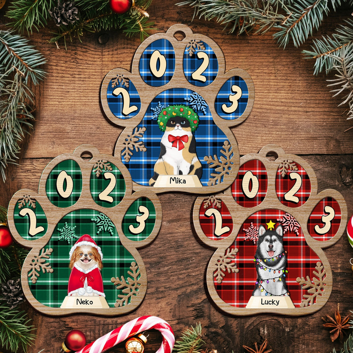 Semi-Real Art - Christmas Gift For Dog Lovers, Cat Lovers, Pet Owners - Personalized 2-Layered Wooden Ornament