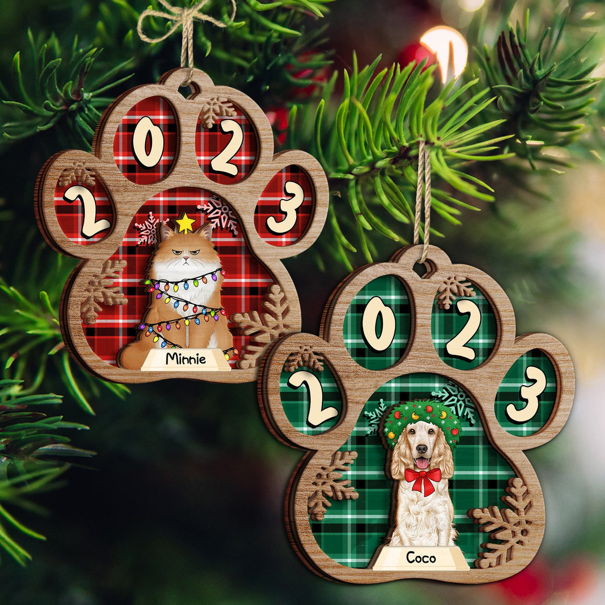 Semi-Real Art - Christmas Gift For Dog Lovers, Cat Lovers, Pet Owners - Personalized 2-Layered Wooden Ornament