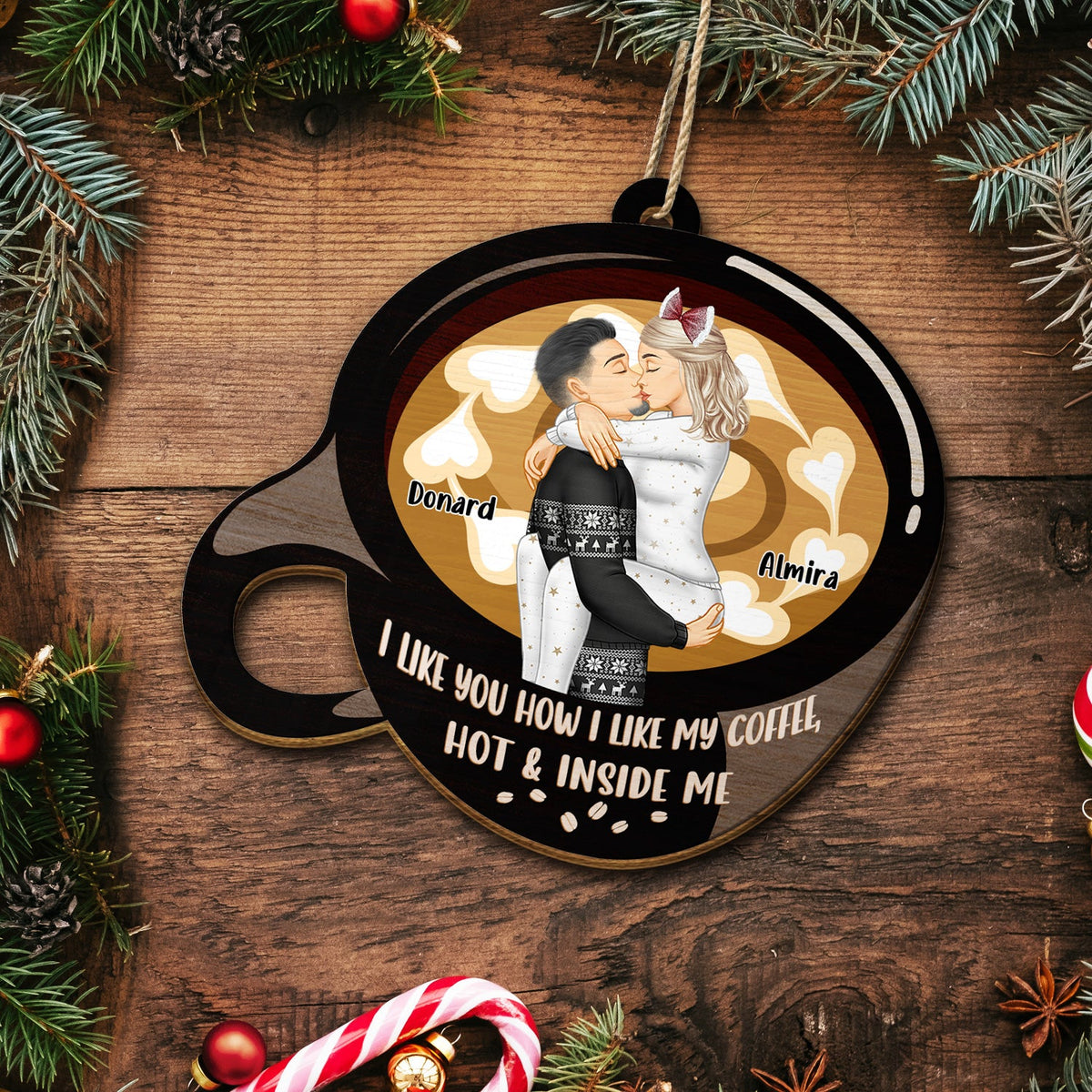 I Like You How I Like My Coffee Latte Art - Christmas Gift For Spouse, Husband, Wife, Boyfriend, Girlfriend - Personalized Custom Shaped Wooden Ornament