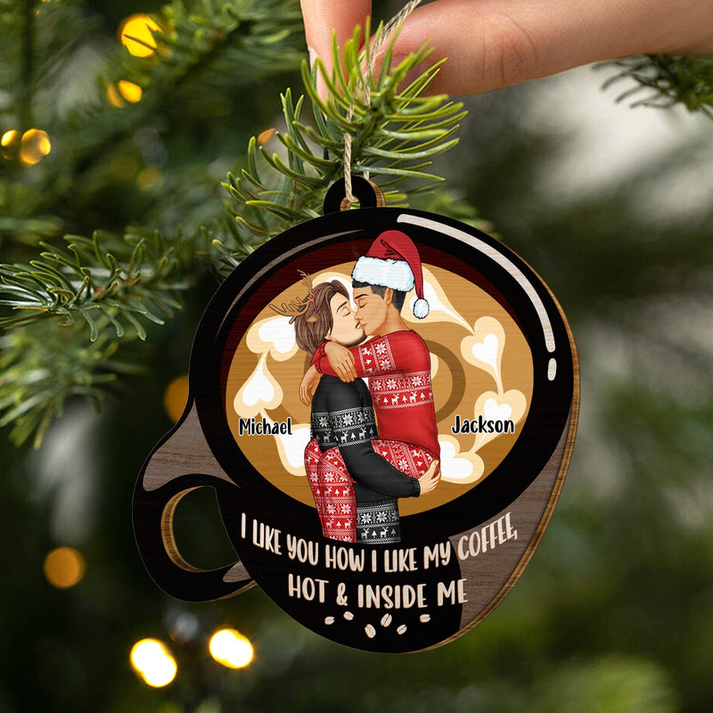 I Like You How I Like My Coffee Latte Art - Christmas Gift For Spouse, Husband, Wife, Boyfriend, Girlfriend - Personalized Custom Shaped Wooden Ornament