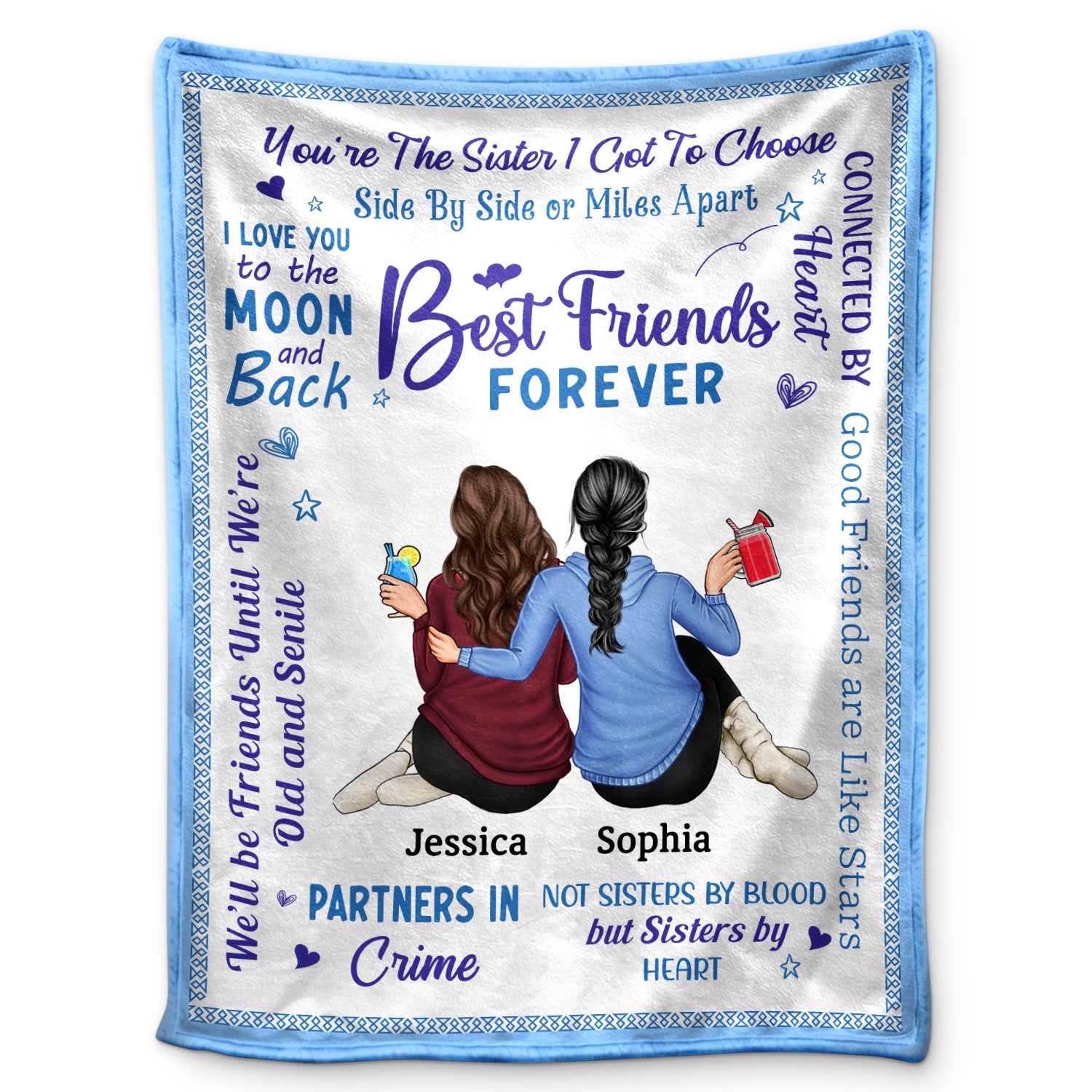 Best Friends Forever Connected By Heart - Loving Gifts For Besties - Personalized Fleece Blanket