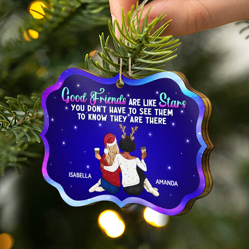 Good Friends Are Like Stars - Christmas Gifts For Besties, Best Friends - Personalized Medallion Wooden Ornament