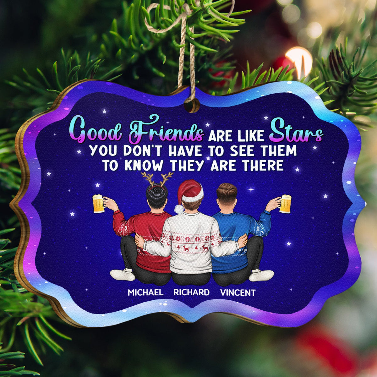 Good Friends Are Like Stars - Christmas Gifts For Besties, Best Friends - Personalized Medallion Wooden Ornament