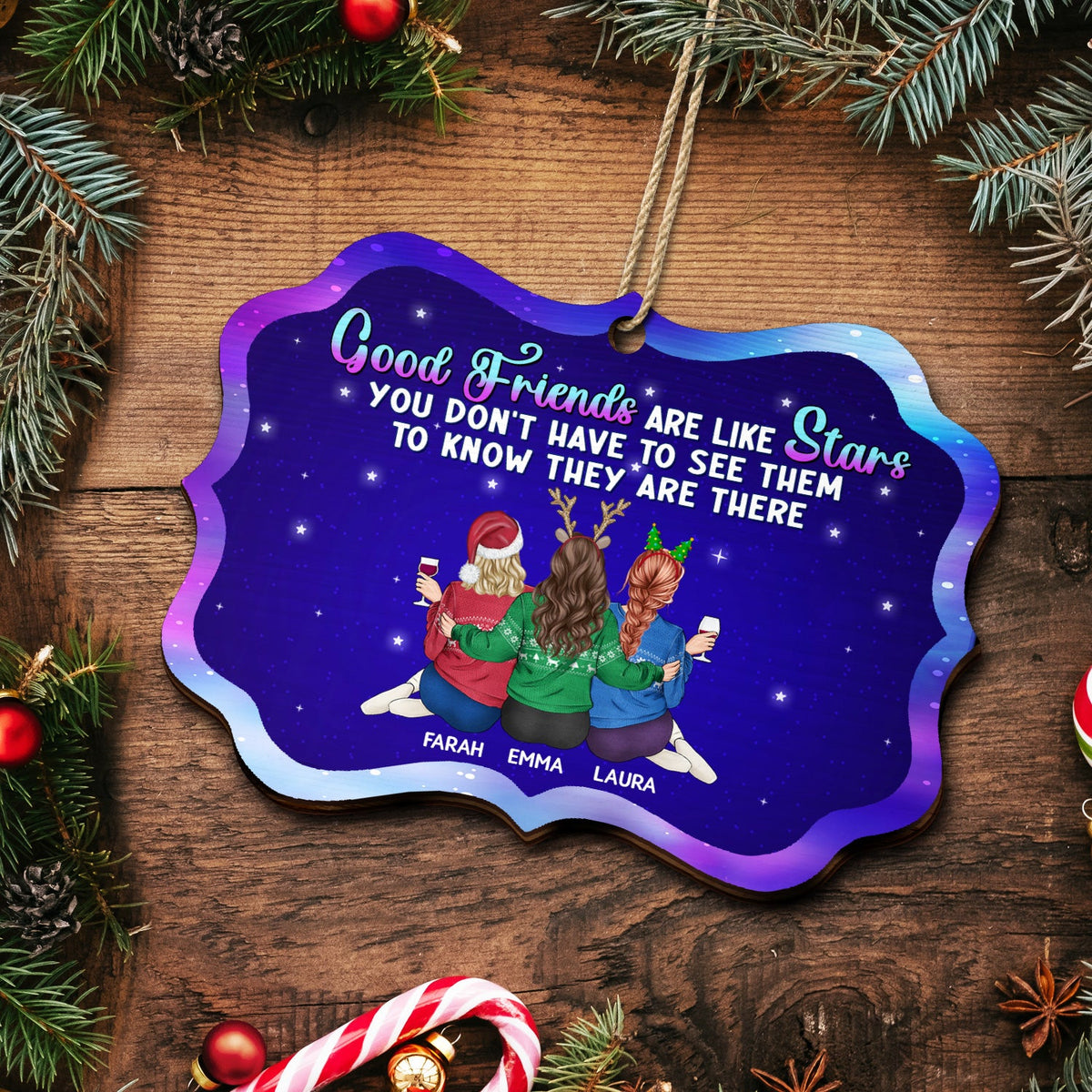 Good Friends Are Like Stars - Christmas Gifts For Besties, Best Friends - Personalized Medallion Wooden Ornament