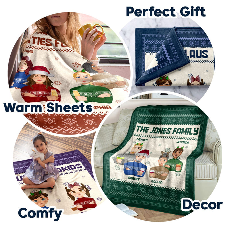 Flat Art - Christmas, Funny Gift For Family, Couple, Dad, Mom, Grandpa, Grandma - Personalized Fleece Blanket