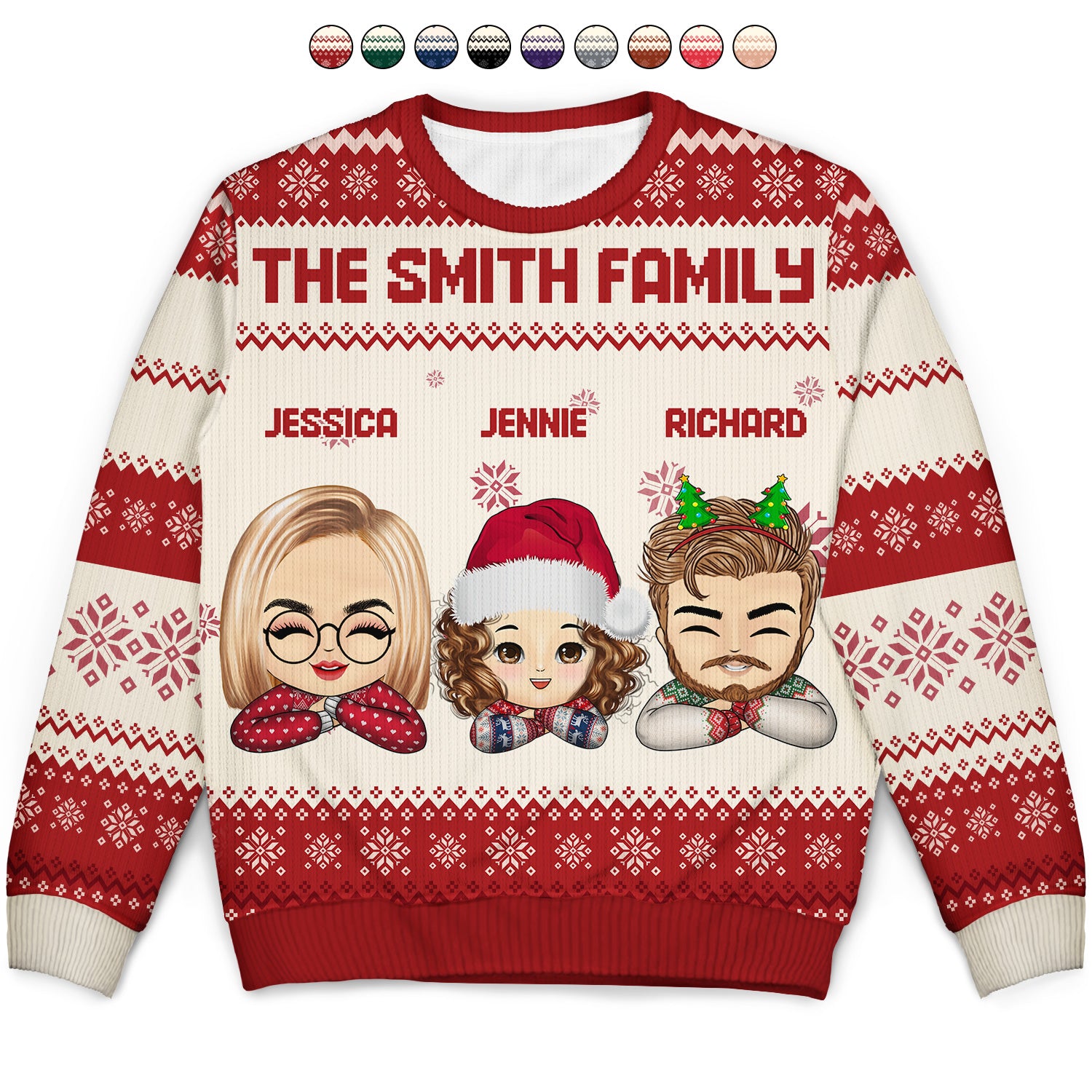 Chibi - Christmas, Funny Gift For Family, Couple, Dad, Mom, Grandpa, Grandma - Personalized Unisex Ugly Sweater