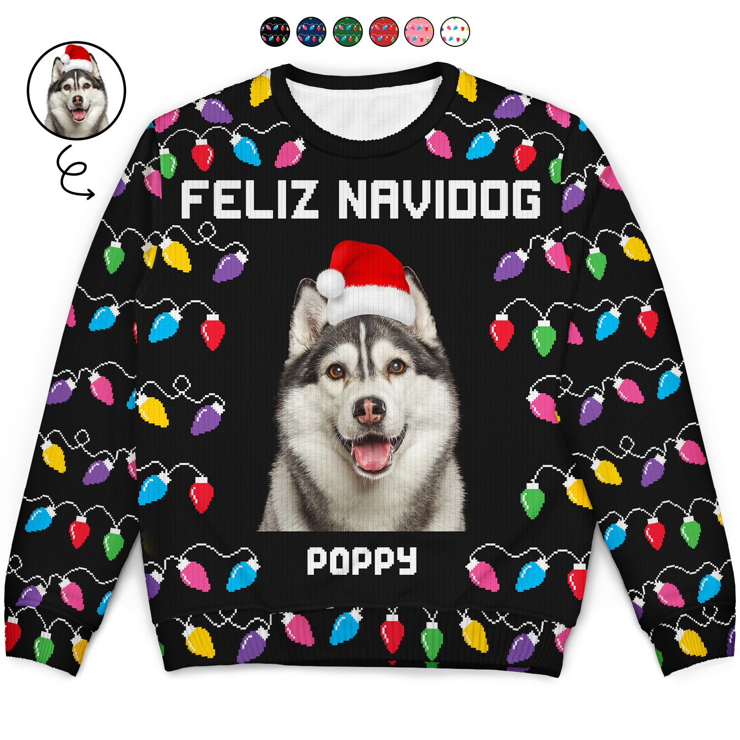 Custom Photo Feliz Navidog Lights - Christmas Gift For Dog Lovers, Cat Lovers - Personalized Unisex Ugly Sweater