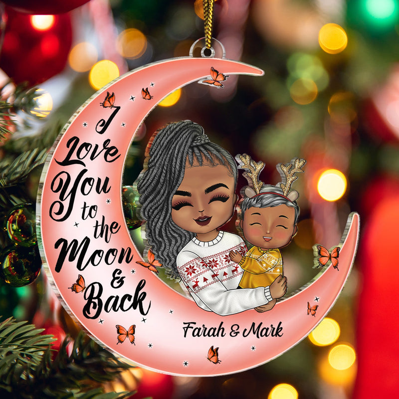 Je t'aime jusqu'à la lune et retour Papa, Nana Chibi - Cadeau de Noël pour les grands-parents - Ornement en acrylique découpé personnalisé