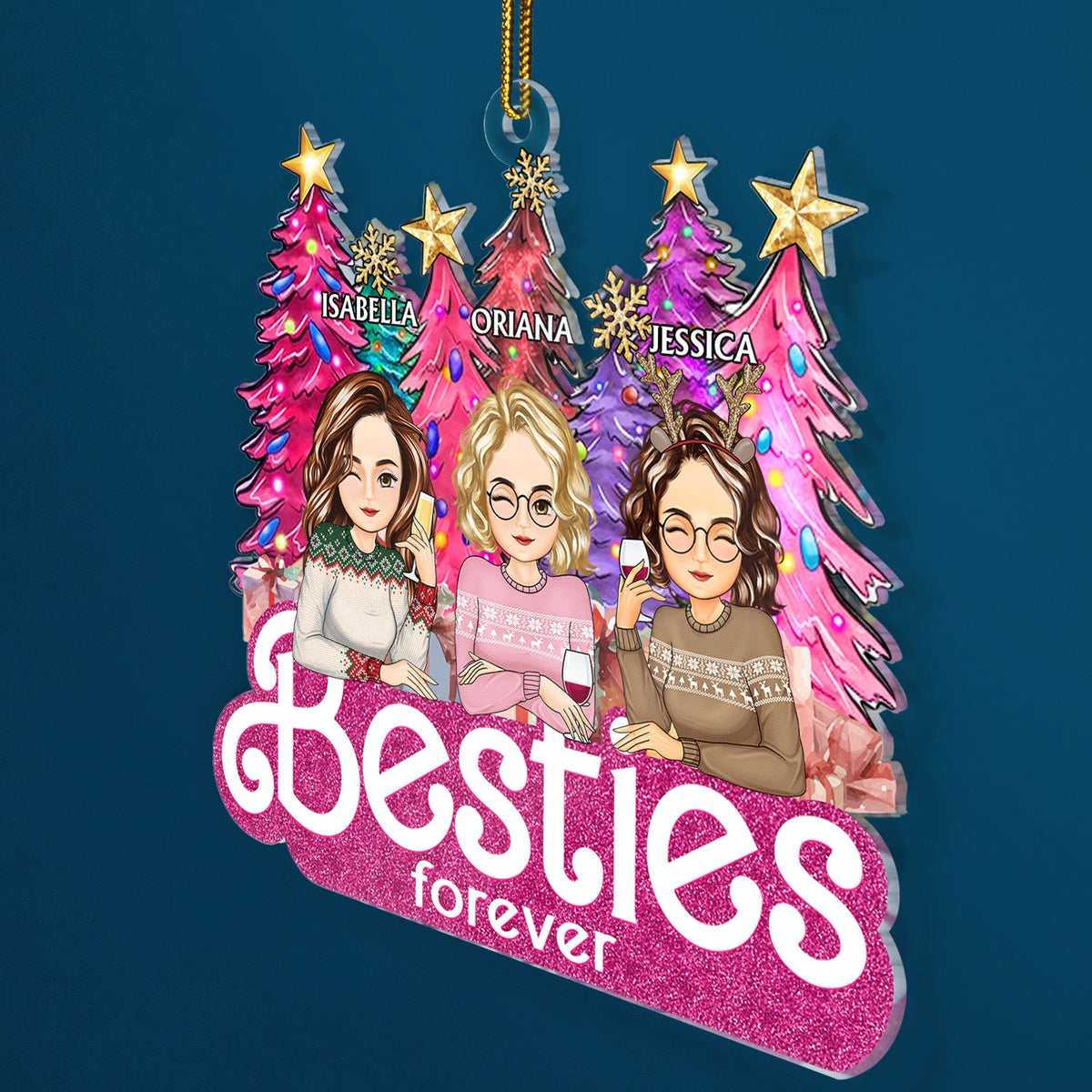 Sisters Forever Pine Tree - Christmas Gifts For Besties, Friends - Personalized Cutout Acrylic Ornament