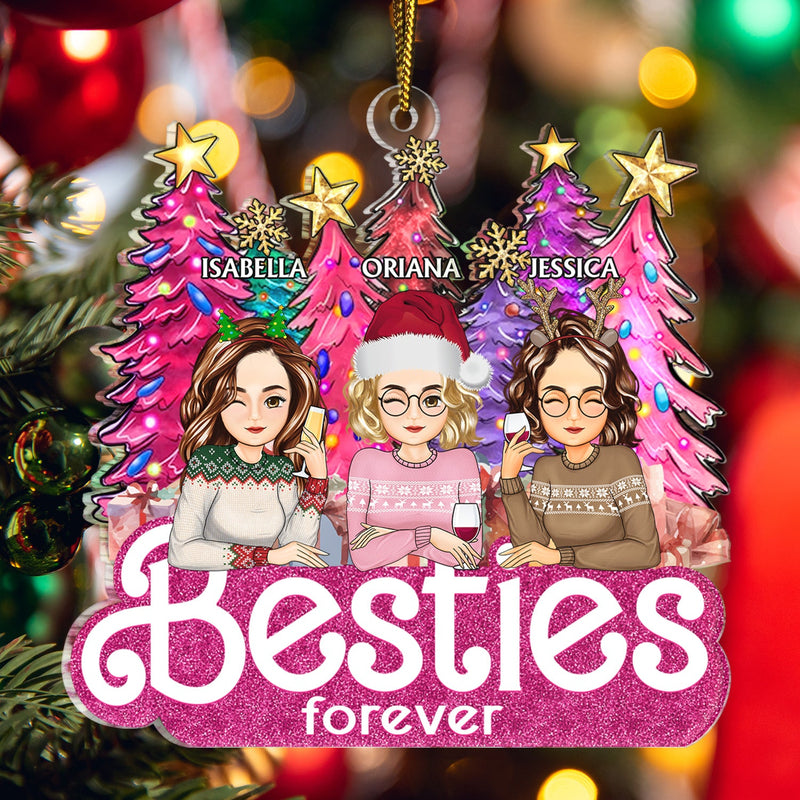 Sisters Forever Pine Tree - Christmas Gifts For Besties, Friends - Personalized Cutout Acrylic Ornament
