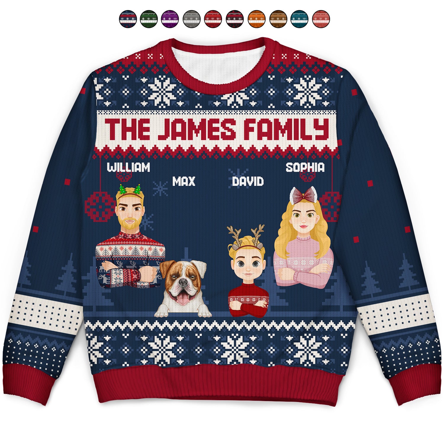 Flat Art Version 2 Semi-real Pet - Christmas, Funny Gift For Family, Couple, Dad, Mom, Grandpa, Grandma - Personalized Unisex Ugly Sweater