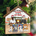 A Crazy Cat Lady And Her Grumpy Old Man Live Here - Christmas Gift For Couple, Pet Lovers And Family - Personalized Custom Shaped Wooden Ornament