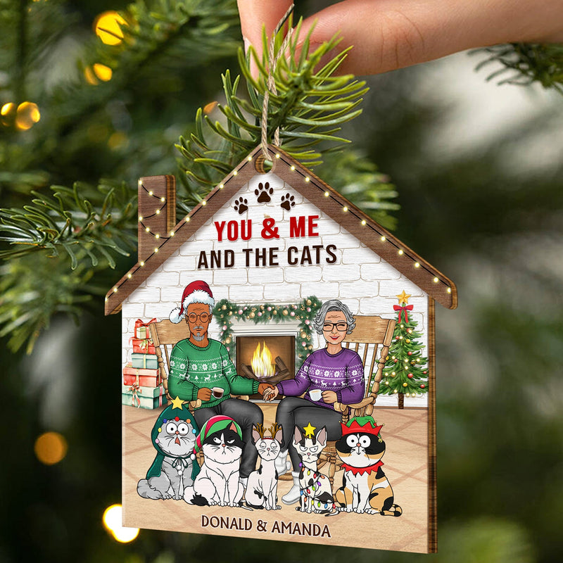 You & Me And The Dogs Cats - Christmas Gift For Couple, Pet Lovers And Family - Personalized Custom Shaped Wooden Ornament