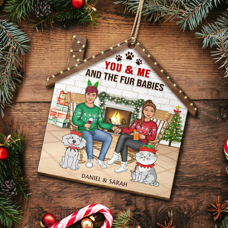 You & Me And The Dogs Cats - Christmas Gift For Couple, Pet Lovers And Family - Personalized Custom Shaped Wooden Ornament