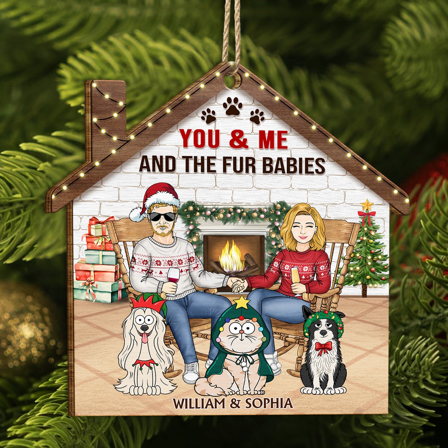 You & Me And The Dogs Cats - Christmas Gift For Couple, Pet Lovers And Family - Personalized Custom Shaped Wooden Ornament