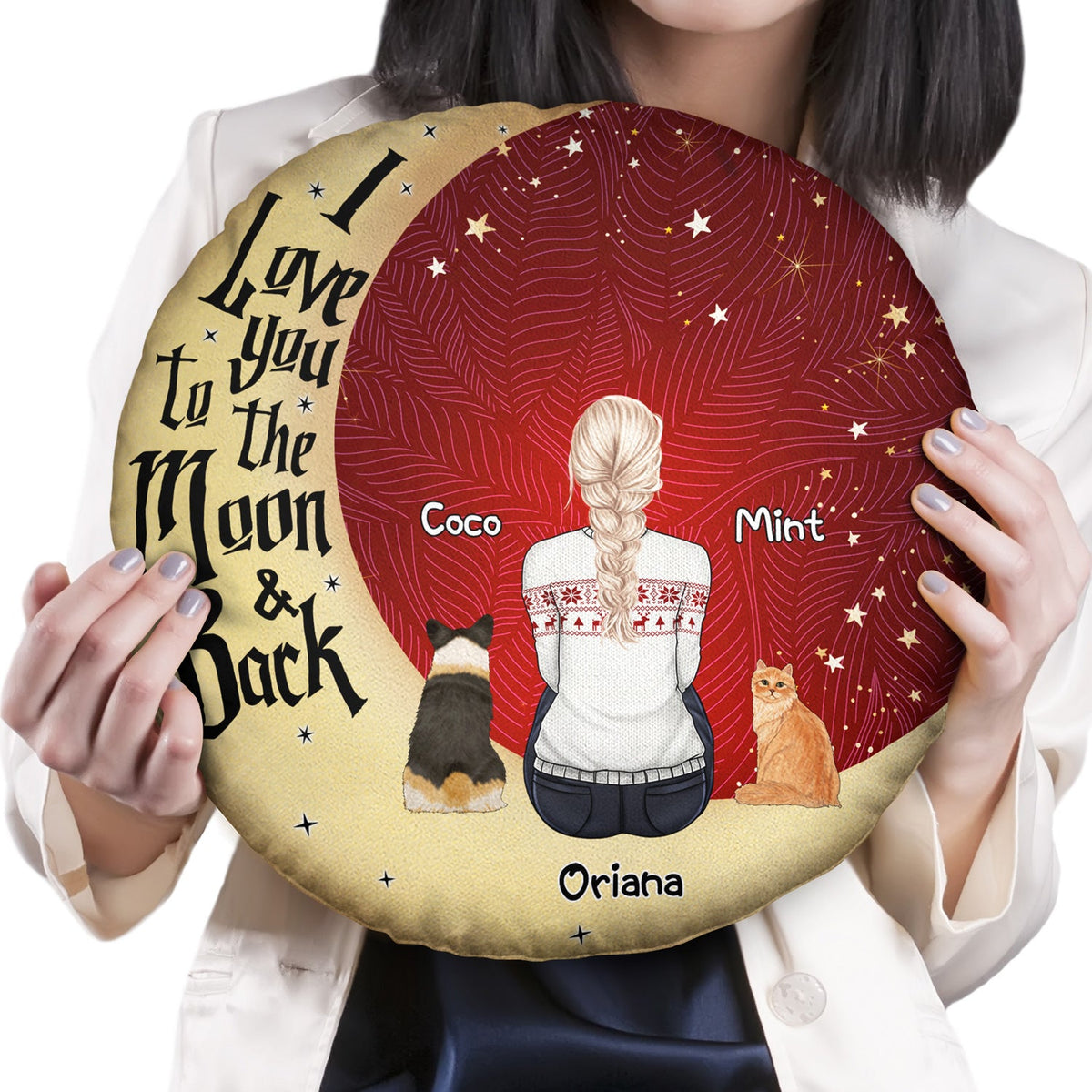 I Love You To The Moon And Back - Gift For Dog Lovers, Cat Lovers - Personalized Round Pillow