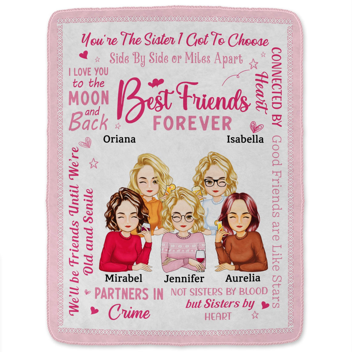 Best Friends Forever Connected By Heart Cartoon - Loving Gifts For Besties - Personalized Fleece Blanket