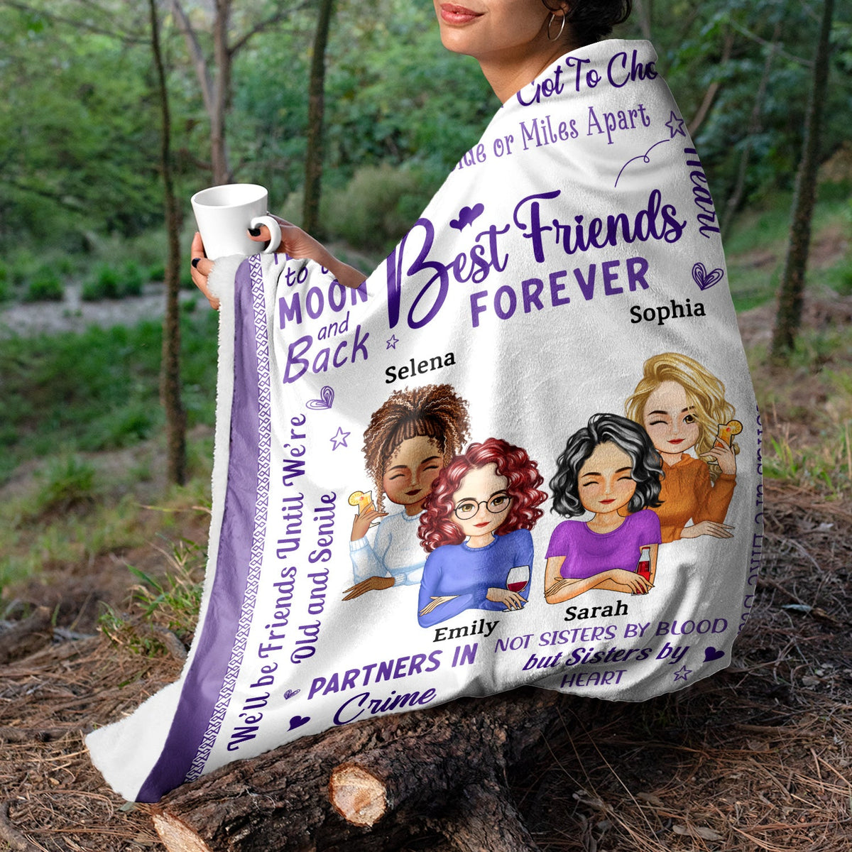 Best Friends Forever Connected By Heart Cartoon - Loving Gifts For Besties - Personalized Fleece Blanket