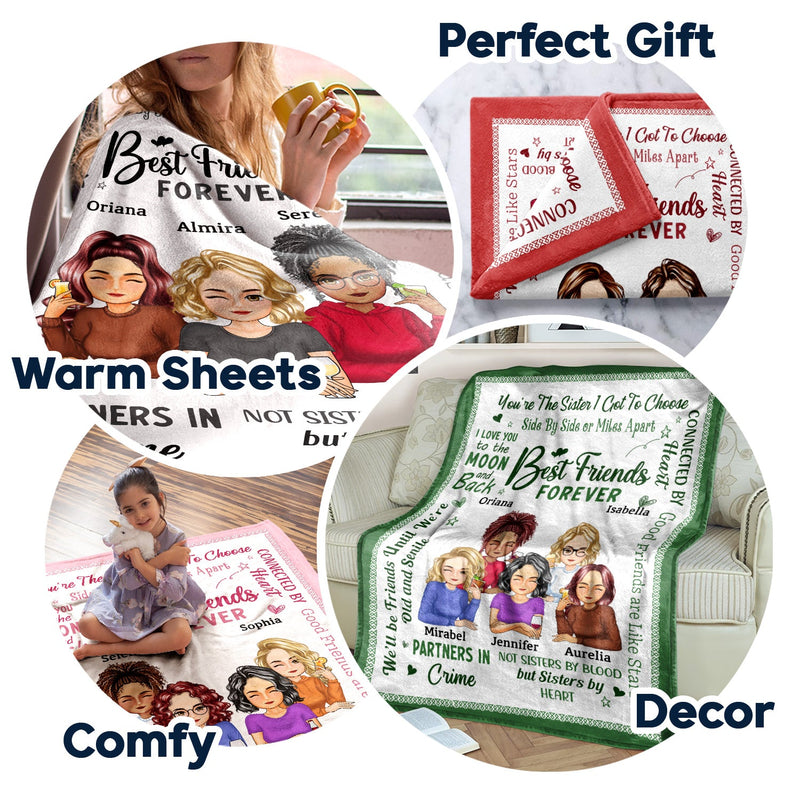Best Friends Forever Connected By Heart Cartoon - Loving Gifts For Besties - Personalized Fleece Blanket