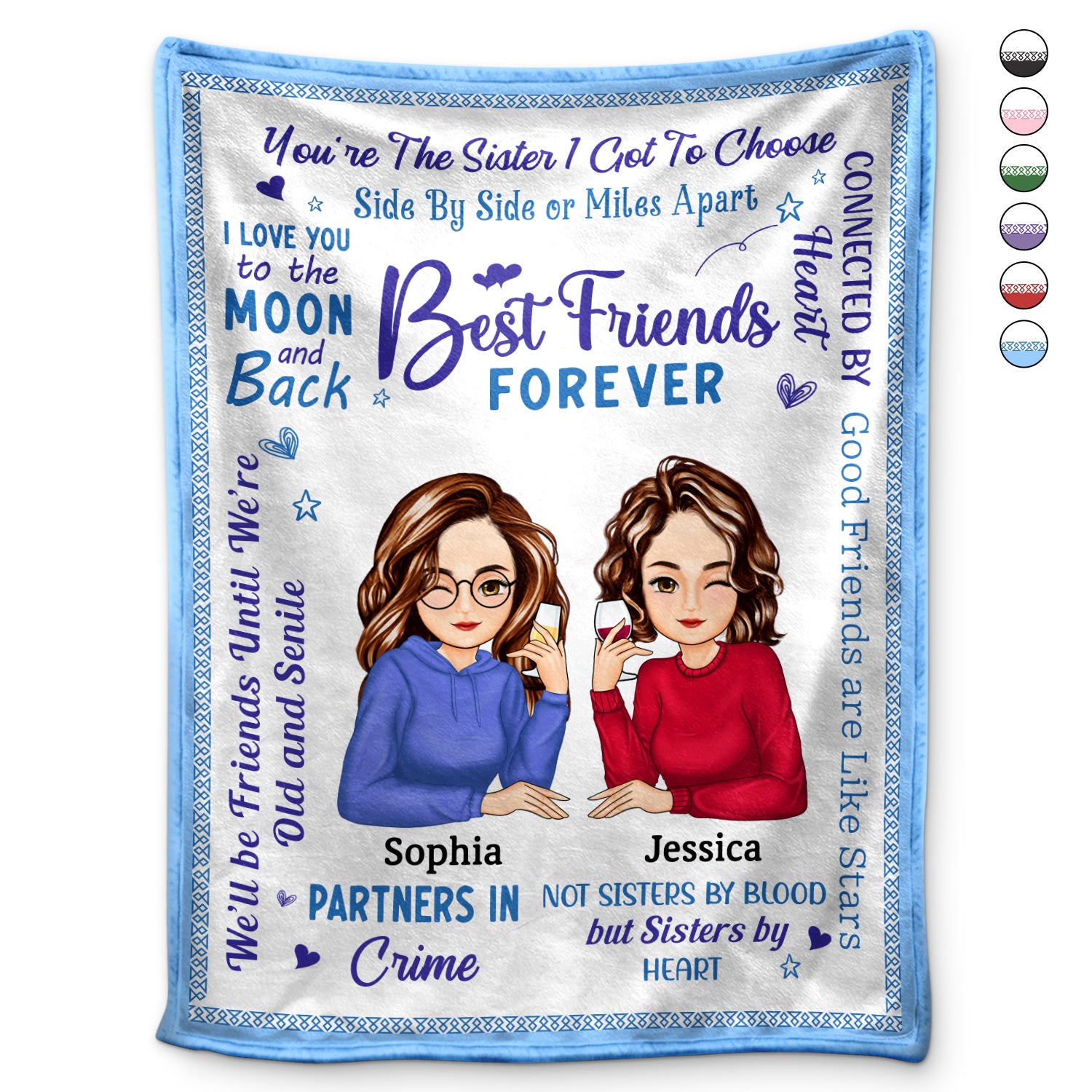Best Friends Forever Connected By Heart Cartoon - Loving Gifts For Besties - Personalized Fleece Blanket