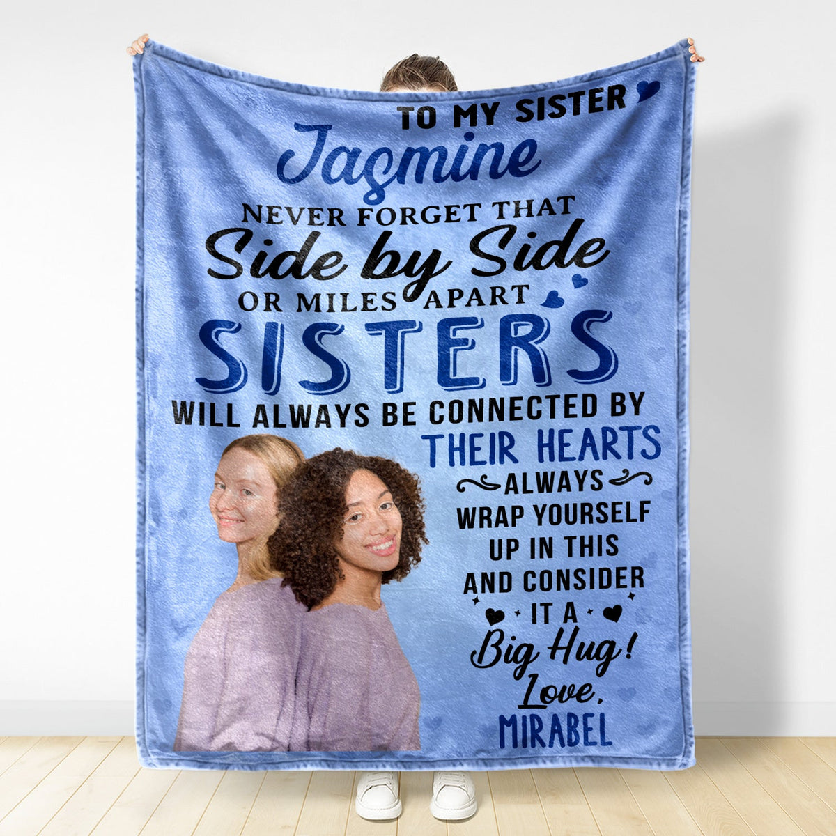 Custom Photo Side By Side Or Miles Apart - Gift For Sisters, Siblings - Personalized Fleece Blanket