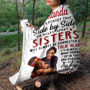 Custom Photo Side By Side Or Miles Apart - Gift For Sisters, Siblings - Personalized Fleece Blanket