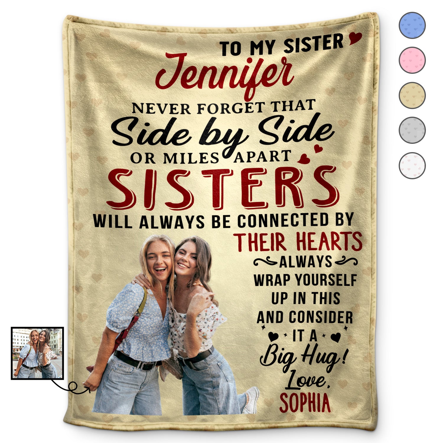 Custom Photo Side By Side Or Miles Apart - Gift For Sisters, Siblings - Personalized Fleece Blanket