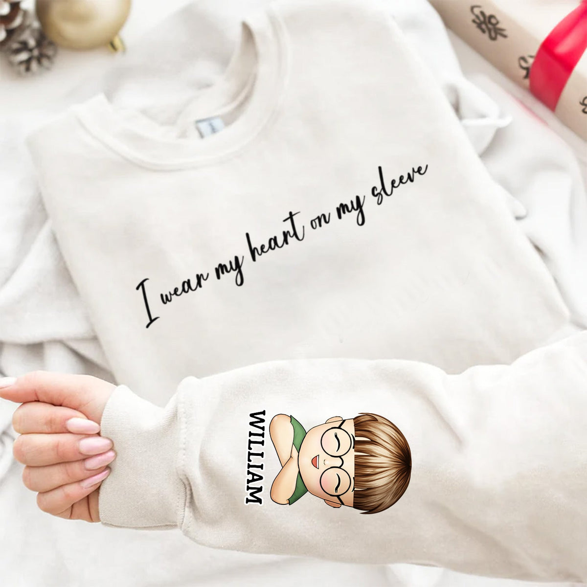 I Wear My Heart On My Sleeve Kid - Gift For Mom, Grandma, Besties, Sisters - Personalized Sweatshirt With Sleeve Imprint