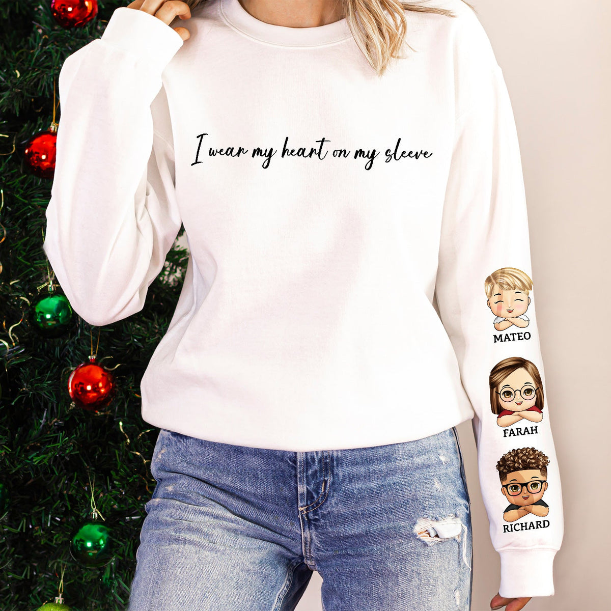 I Wear My Heart On My Sleeve Kid - Gift For Mom, Grandma, Besties, Sisters - Personalized Sweatshirt With Sleeve Imprint