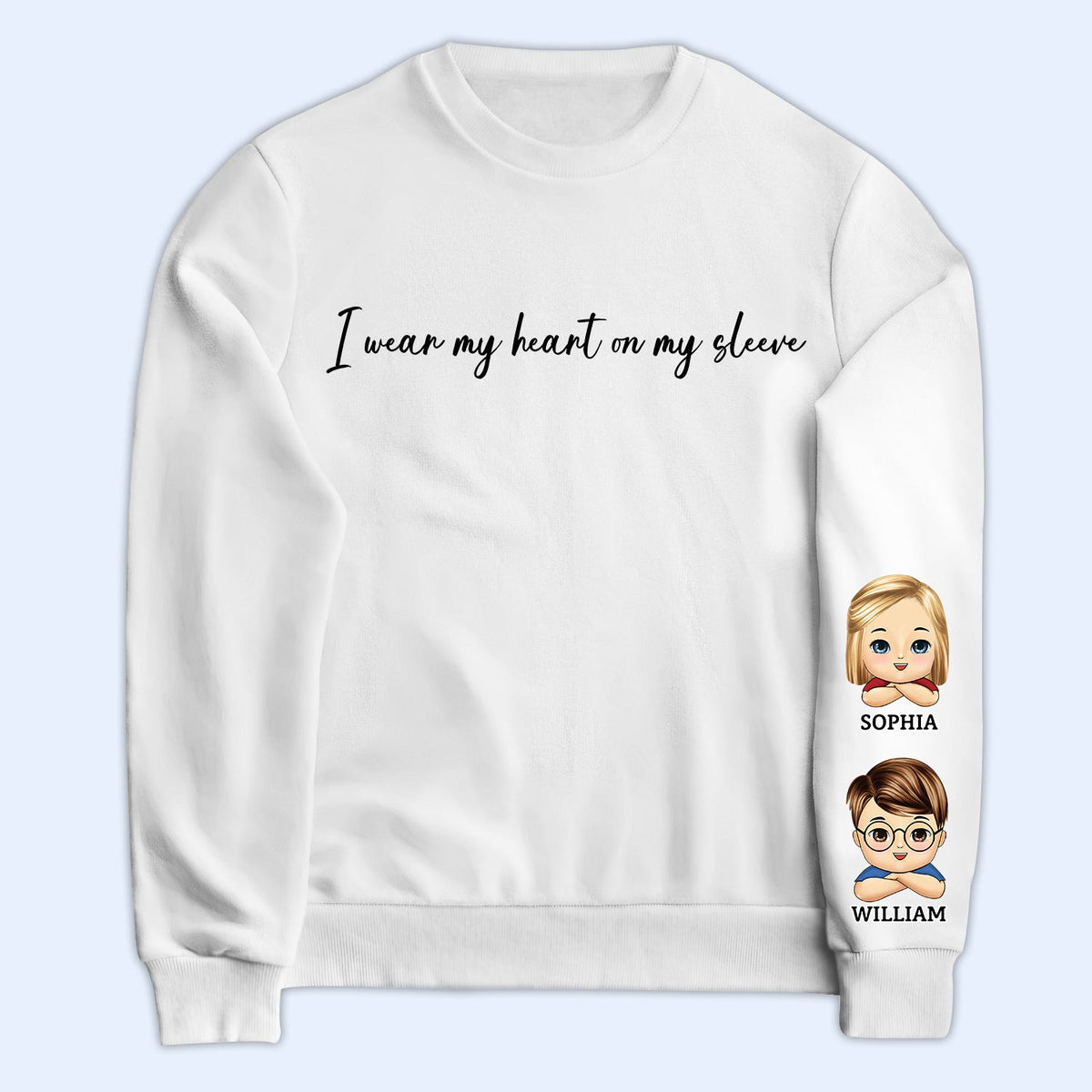 I Wear My Heart On My Sleeve Kid - Gift For Mom, Grandma, Besties, Sisters - Personalized Sweatshirt With Sleeve Imprint
