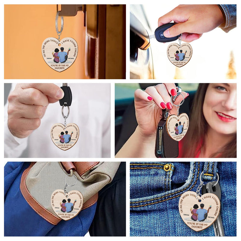 De toutes les choses étranges - Cadeau pour couple, mari, femme - Porte-clés en bois personnalisé