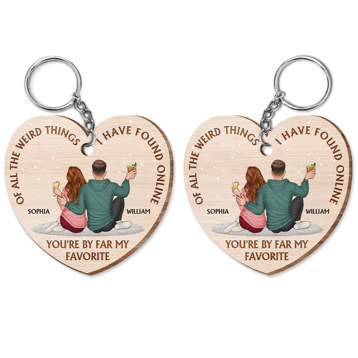 De toutes les choses étranges - Cadeau pour couple, mari, femme - Porte-clés en bois personnalisé