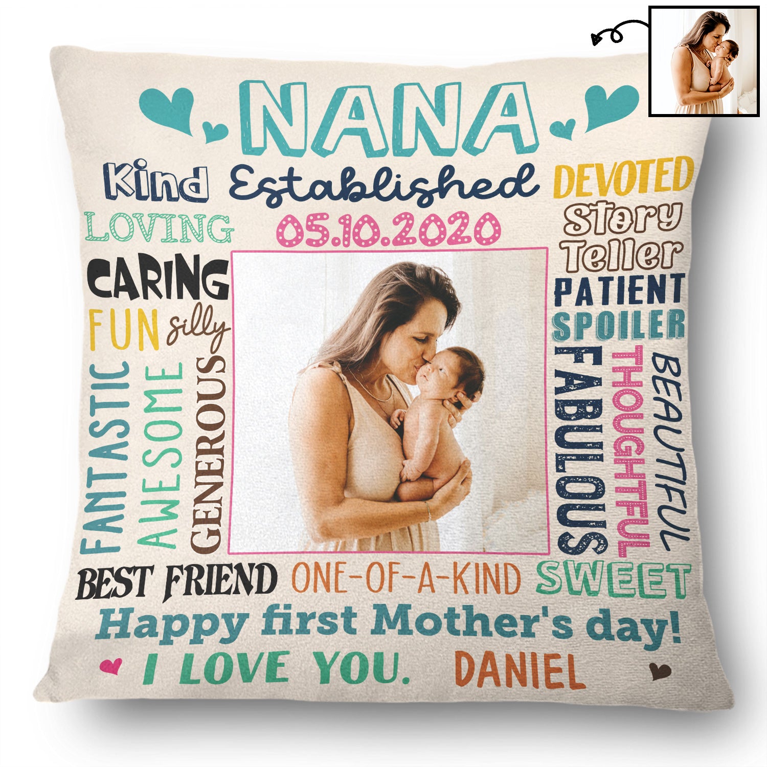 Custom Photo Kind Loving Caring Fun I Love You Nana - Birthday, Anniversary Gift For Grandma, Mom - Personalized Pillow