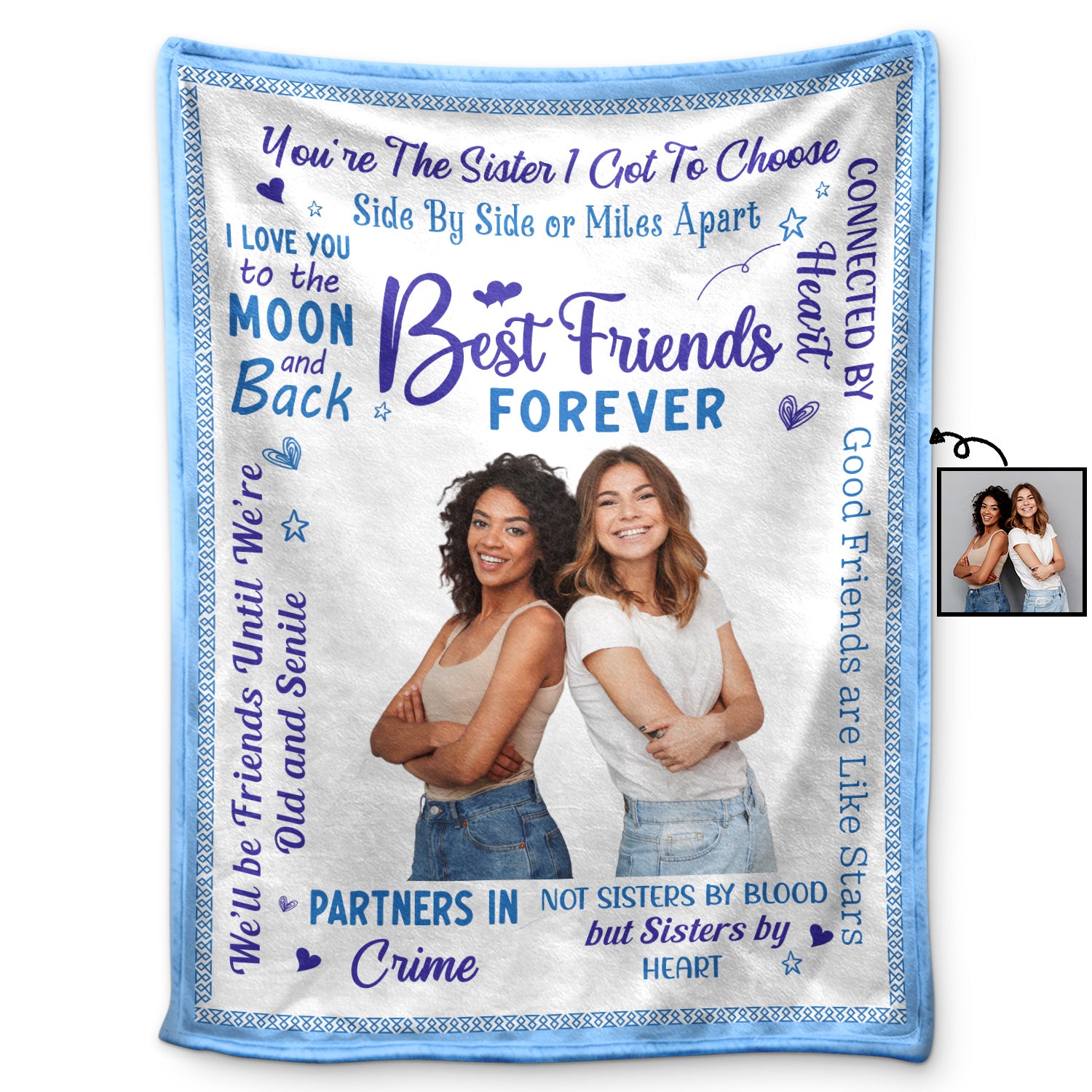 Custom Photo Best Friends Forever Connected By Heart - Loving Gifts For Besties - Personalized Fleece Blanket, Sherpa Blanket
