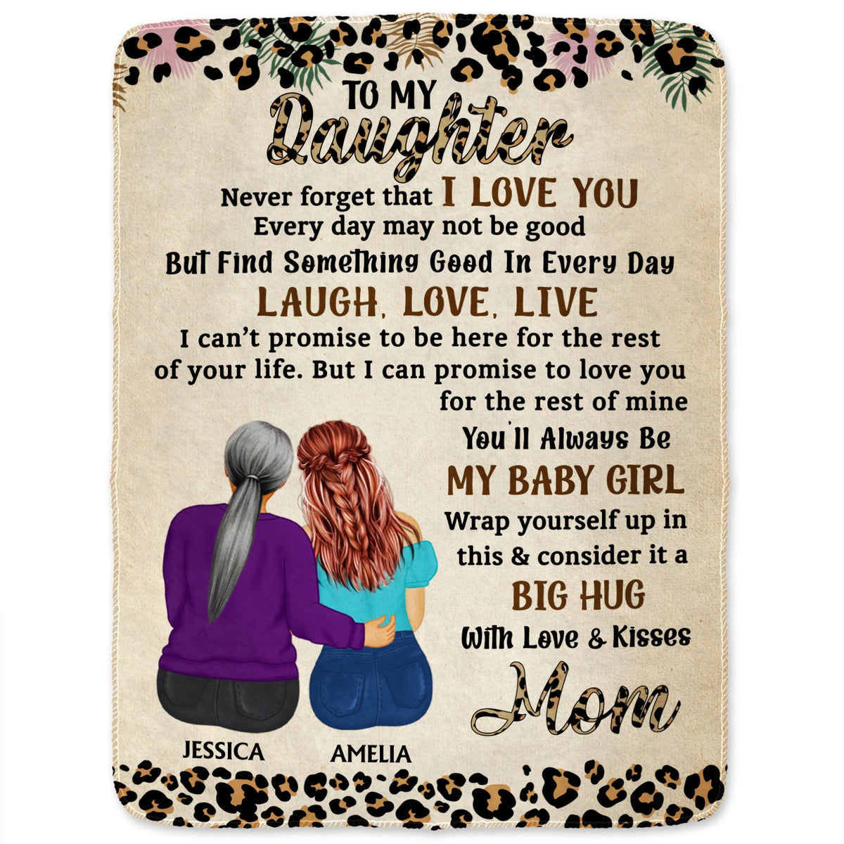 Never Forget That I Love You Mom Leopard Pattern - Gift For Daughters - Personalized Fleece Blanket, Sherpa Blanket