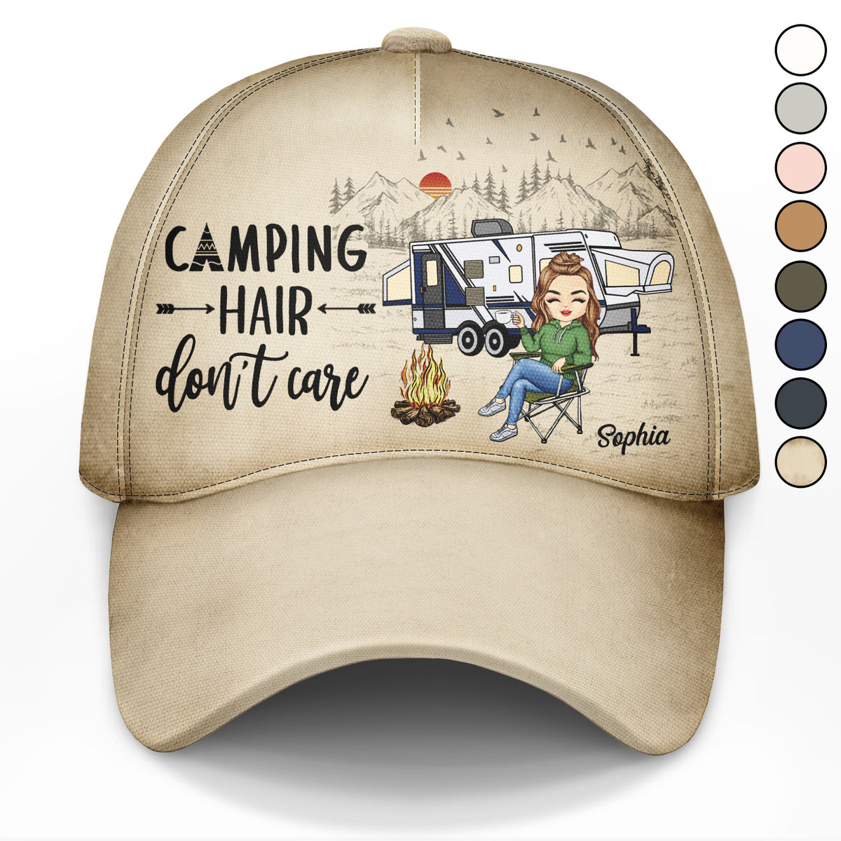 Camping Hair Don't Care - Gift for Camping Lovers, Campers, Women - Personalized Classic Cap Classic Cap / Without Box