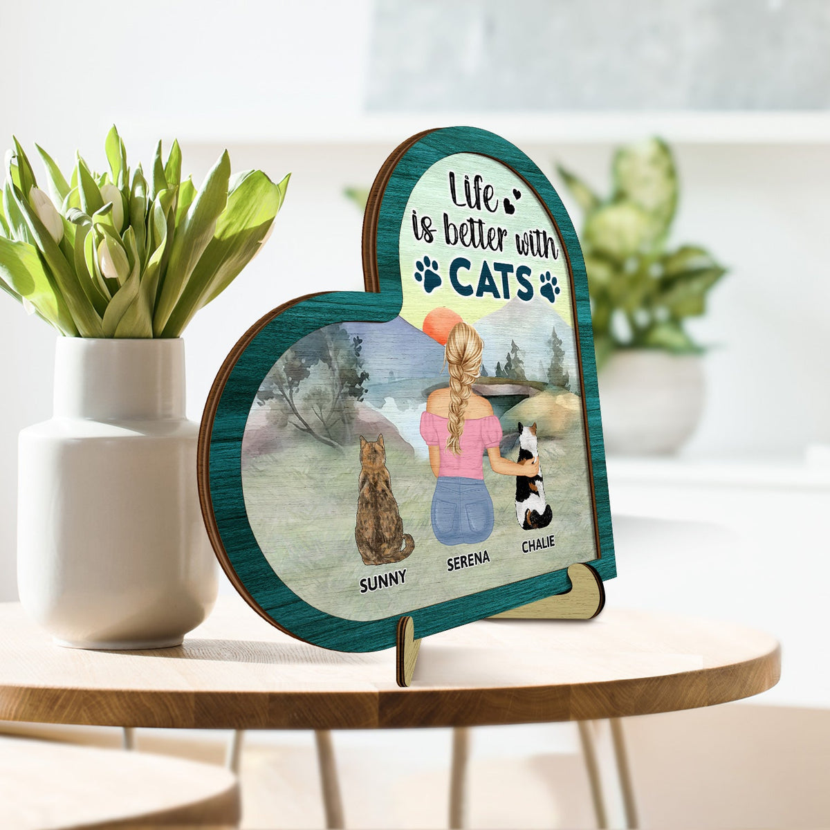 A Bond That Can't Be Broken - Gift For Cat Lovers, Cat Mom, Cat Dad - Personalized 2-Layered Wooden Plaque With Stand