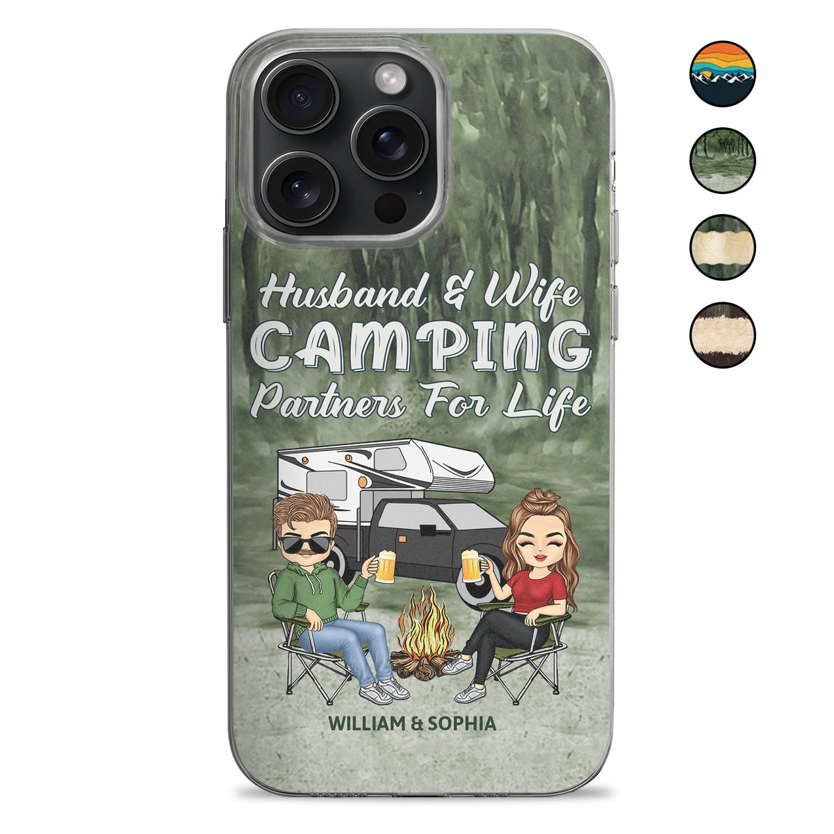 Partenaires de camping pour la vie - Cadeau pour couples, mari, femme, campeurs - Coque de téléphone transparente personnalisée