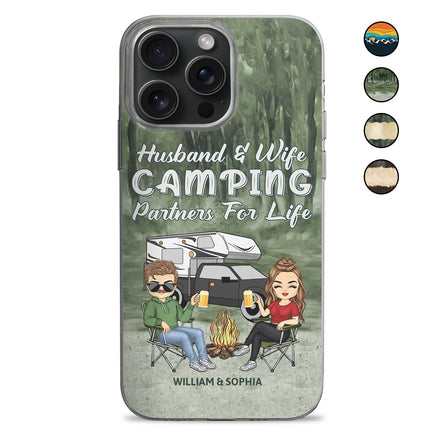 Partenaires de camping pour la vie - Cadeau pour couples, mari, femme, campeurs - Coque de téléphone transparente personnalisée